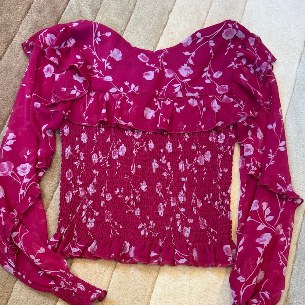 Floral Ruffle Women's Top - Pink